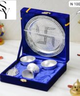 Pooja Thali Set in Blue Velvet Gift Box