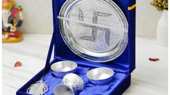 Pooja Thali Set in Blue Velvet Gift Box