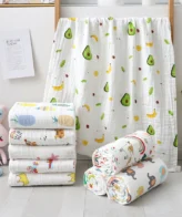 Baby Bath Towel Newborn Bathrobe Cotton Swaddle Blanket for Boy Girl 4-Layer Gauze Infant Washcloth Children's Blanket