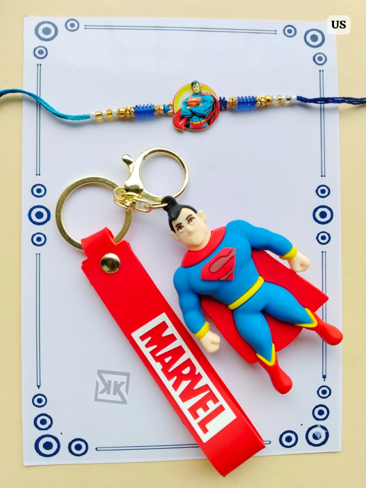 Raksha Bandhan Gift Combo – 1 Designer Rakhi + 1 Premium Keychain